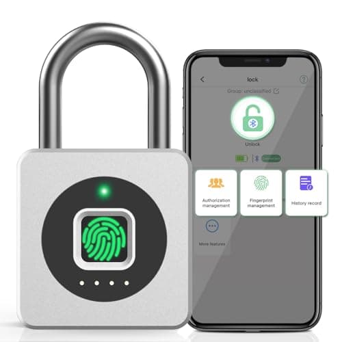Anweller Padlock, Fingerprint & App Unlock, Silber, Weatherproof for Door, Locker, Cellar