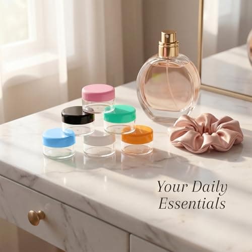 12 Pcs Sample Pots 5 Gram Travel Pots for Toiletries Travel Cream Pots Clear Empty Cosmetic Containers Sample Containers with Lids Mini Spatulas for Face Creams Sample Make-Up Glitter Nail Art Storage — view 4