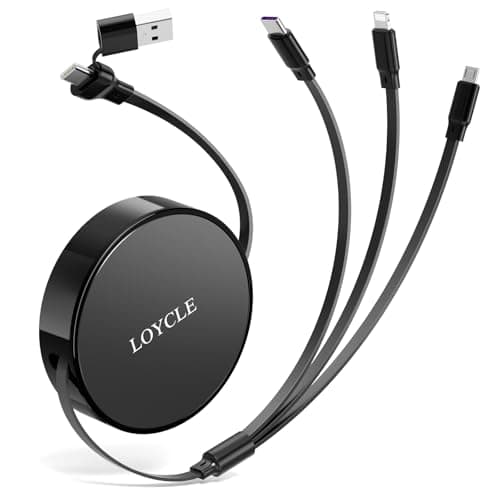 LOYCLE 6 in 1 Multi Charger Cable Retractable USB C Cable 1.1m Fast Charging – Up to 66W PD Works with 100W PD Adapter Universal Multi Device Charger for Car and Travel