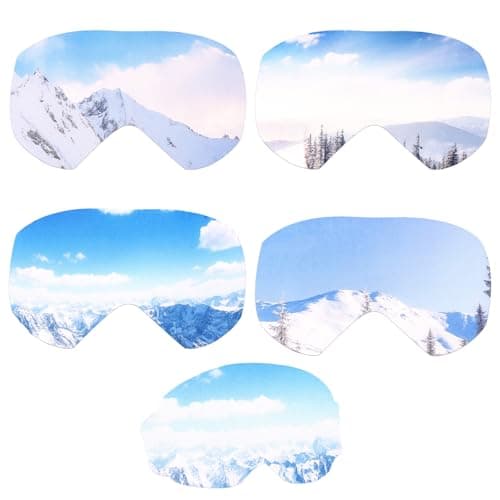 Sinbana 4pcs Ski Snowboard Goggle Cover Sleeves, 4 Snowy Mountains Patterns Polyester Ski Goggle Lens Cover Protectors for Adults Kids Travel Storage Accessories Scratch-Resistant & Dust-Resistant
