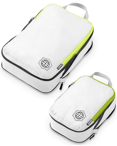 Compression Packing Cubes Set for Carryon Travel-Lightweight Durable Luggage Organizer Bags with Double Zipper by TRIPPED Travel Gear (2 Piece, White/Green)