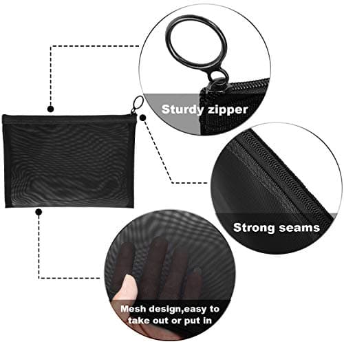 6 Pieces Mesh Makeup Bags Mesh Cosmetic Bag Portable Travel Organizing Zipper Pouch Toiletries Makeup Pouches for Home Office Travel Accessories (Black) — view 6