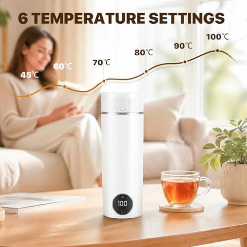 Electric Travel Kettle, 450ML Portable Mini Kettle with 6 Temperature Settings, 304 Stainless Steel Small Kettle for Camping Bedroom Holiday (White) — view 5