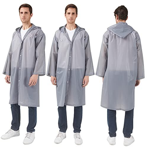 Cosowe Rain Poncho Raincoats for Adults, 2 Pack Reusable Rain Jacket Rainwear with Hoods and Sleeves, Waterproof for Emergency, Outdoors, Camping, Disney, Grey — view 4