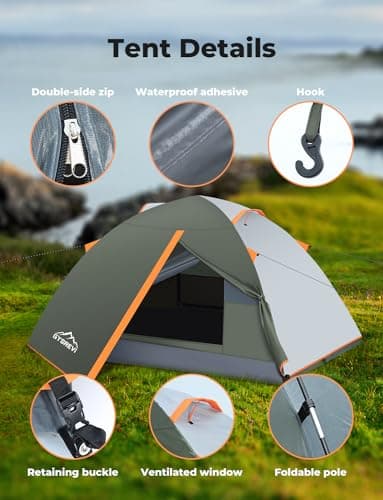 Gysrevi Camping Tent 1/2 Man Waterproof Tents for Camping, 3 Season, Green — view 6