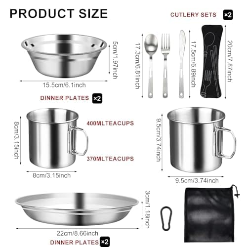 BSDLZCH 16 Pcs Stainless Steel Camping Cutlery Set for 2 — view 5