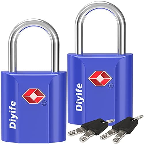 Diyife Security Luggage Locks with Keys - 2 Pack Heavy Duty Zinc Alloy Travel Locks for Suitcase (Blue)