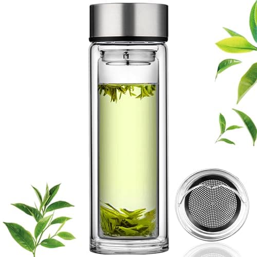 PARACITY Cold Brew Tea Bottle, Double Wall Glass Travel Mug 12oz/350ml