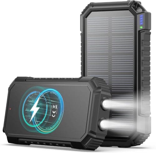 A ADDTOP Solar Power Bank - 20000mAh Wireless Portable Charger with USB C - 3.0A Fast Charging External Battery Bank for Smartphone Tablet – 2 Flashlights for Camping