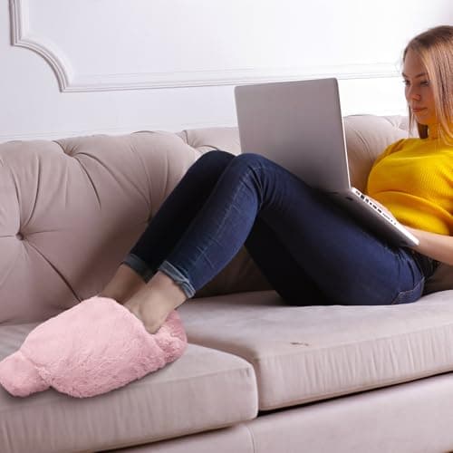 Reusable 2L Hot Water Bottle with Faux Rabbit Fur Foot Warmer Cover – Soft Plush Sleeve for Women Men, Relieves Cold Feet and Aches, Ideal for Winter, Bedtime, and Office Use (Pink) — view 5