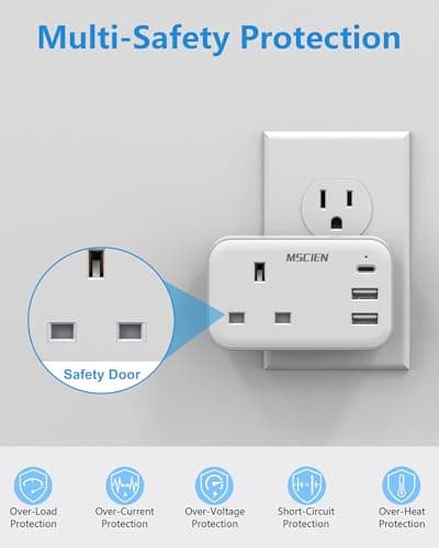 Mscien UK to US Plug Adaptor with 3 USB Ports, 4-IN-1 Plug Adapter, USB-C — view 6