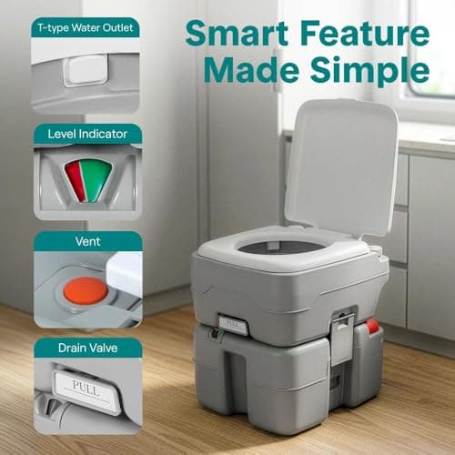 SereneLife 20L Portable Toilet for Adults, Leak Proof Camping Toilet with Detachable Waste Tank, Ideal for Camping and Other Recreational Activities, Durable and Comfortable Toilet Seat, 120 Flushes — view 4
