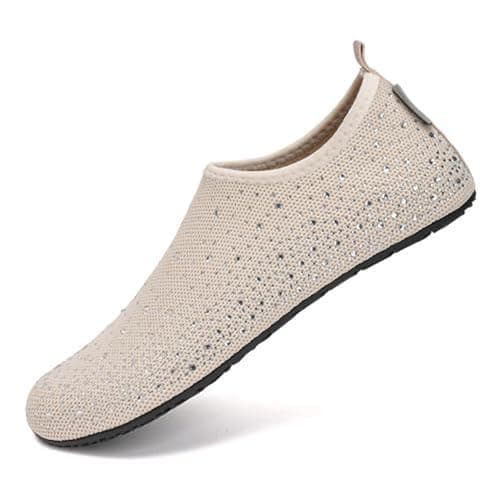 Womens Barefoot Water Shoes, Travel House Slippers for Indoor and Outdoor Aqua Socks for Beach, Swim, Surf, Yoga, Dancing, Camping Must Haves (Beige,5.5)
