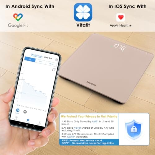 Homebuds Smart Bathroom Scales, High Precision 0.1lb by Our Professional Factory Since 2001, Scales for Body Weight Step-On and Bright LED, App Sync with Weights and BMI, 28st/400lb/182kg, Rose Gold — view 4
