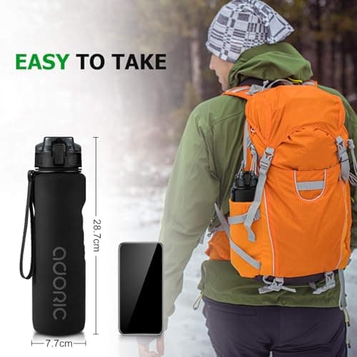 ADORIC Sports Water Bottle 1L, BPA Free Tritan Leak Proof Gym Bottle, Black — view 6