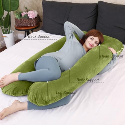 TaiBest U Shaped Full Body Pregnancy Pillow with Removable Cover for Maternity Women,Pregnancy Pillows for Sleeping,Support for Back, Legs, Belly,55 Inch Pregnancy Pillow for Women (Cotton, Green) — view 4