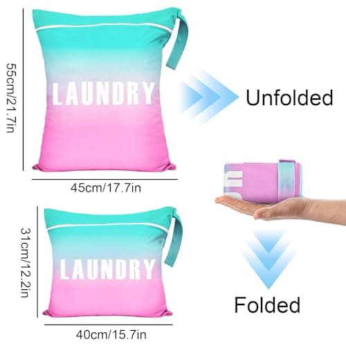 2 Pcs Travel Laundry Bags (Large 55x45cm & Small 40x31cm) - Waterproof Washing Bags for Laundry with Double Zippers, Dirty Clothes Bags with Handle for Travel, Gym, Camping (Gradient Blue) — view 2