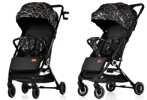 Lightweight Stroller, Baby Pushchair, Compact Travel Buggy, Up to 22kg, One Hand Foldable, Upgraded Wheels, Four Seasons Stroller, Foot Cover, Cabin Approved (Black Silver Net) — view 3