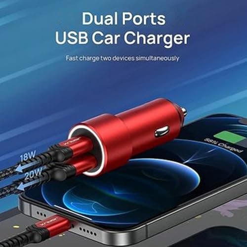 SDMAX Metal Dual USB Car Charger 3.1A, USB Cable, Quick Charge, Premium High Speed, Compact Design, Rapid Charge, Power Protection, Compatible With Tablets And Smartphones (Red) — view 6
