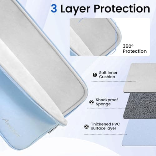 Aucase 13 13.3 14 inch Laptop Sleeve Leather Case, Water Resistant Puffy Protective Bag for Macbook Pro 14 Macbook Air 13 inch/HP/LENOVO/ACER/ASUS/DELL Chromebook Matebook 14 — view 5