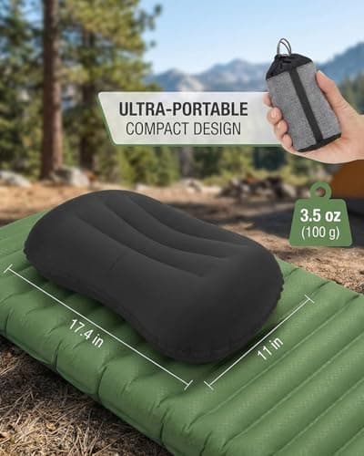 Ultralight Inflatable Pillow for Adults, Compressible Compact Comfortable Ergonomic Inflatable camping pillow with Storage Bag for Neck Support Blow Up Pillow for Hiking Camping Traveling 42*31*10cm — view 2