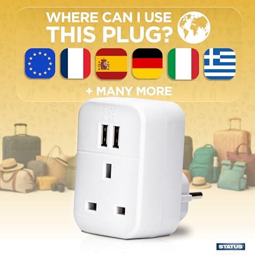 STATUS UK to EU European Plug with USB Port Adapter, White — view 4