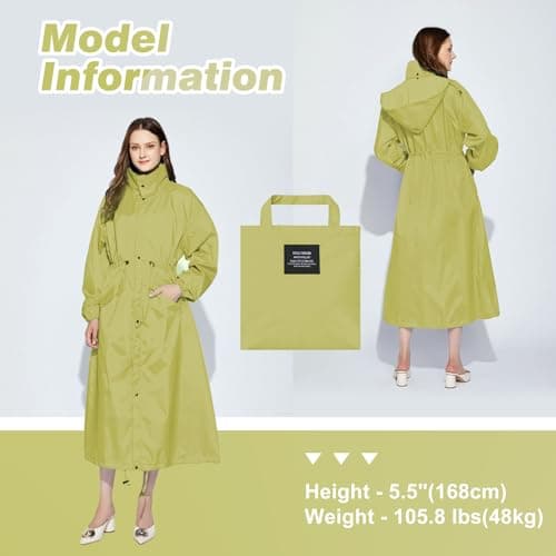 SOPPY Women's Long Waterproof Raincoat, Lightweight Hooded Rain Jacket, Cream Yellow, XXL — view 5