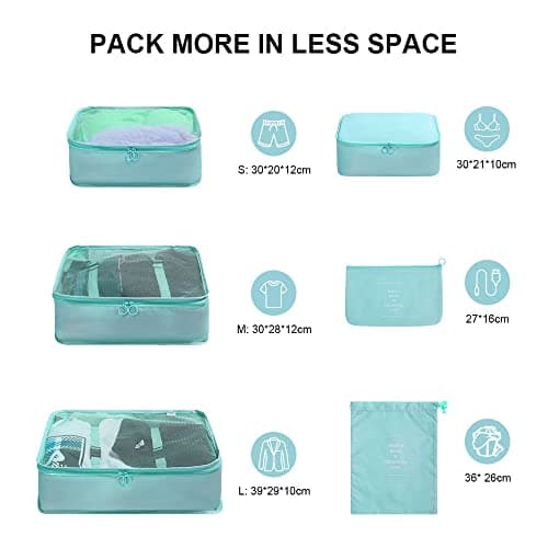 OSDUE Packing Cubes for Suitcases, 6 PCS Travel Luggage Packing Organizers Waterproof Travel Essentials Bag Accessories, Clothes Cosmetics Toiletries Storage Bags, Bright Blue — view 2