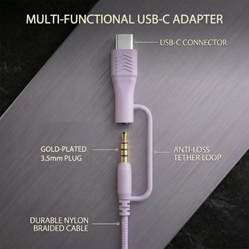 Zollexa Wired Over-Ear Headphones, Mic, 3.5mm Plug, USB-C Adapter, Purple — view 2