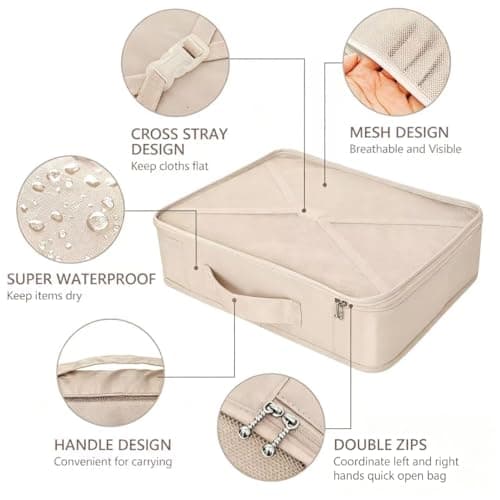 BETLLEMORY Packing Cubes 8 sets Travel Luggage Organizers with Waterproof Shoe Storage Bag Compression Pouches (Beige) — view 2