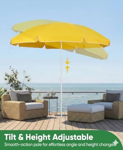 Sekey 1.6m Beach Parasol with Carry Bag, UPF 50+ Portable Garden Umbrella, Height Adjustable & Tilt Function for Balcony, Patio, Yellow — view 3