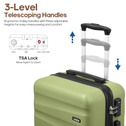 UKEIN Luggage Set with Backpack,Hardshell Carry On Luggage Airline Approved, Light Green, 3 piece set (20inch), Luggag With Spinner Wheels and Backpack — view 3
