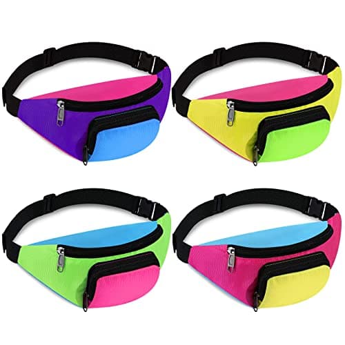 Neon Fanny Pack 4 Pack 80s Halloween Costume Accessories Waist Bag
