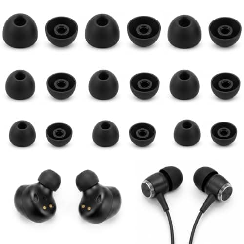 Replacement Earbuds Tips 9 Pairs, Silicone Ear Tips S/M/L for In-Ear Headphones 4.5–6mm Nozzle, Noise Isolating Earphone Buds Replacement, Soft Earbud Tips for Wired & Wireless Earphones, Black