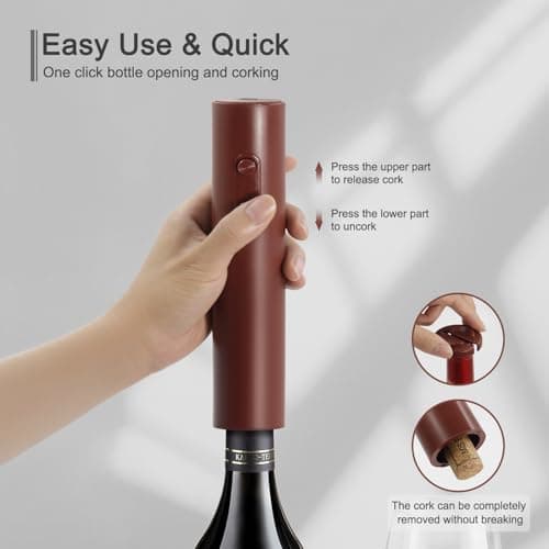 ELMWAY VinoLux Series Electric Wine Opener – Battery Operated Corkscrew with Easy Two-Button Operation & Foil Cutter, Portable Design for Home Use or Parties (Red) — view 2