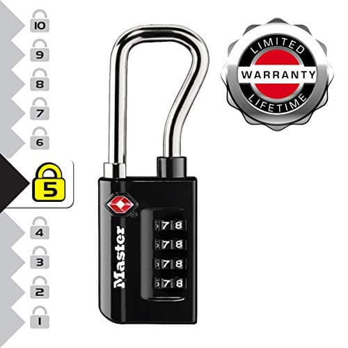 Master Lock 4696EURDBLK Combination Travel Padlock TSA Certified, Black, 10.6 x 3.5 x 1.4 cm, Long Shackle — view 3