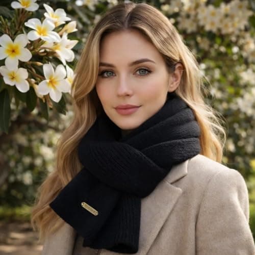 Grion Dark Navy Ribbed Knitted Scarf, Textured Winter Neck Accessory, 1-Pack | Wrap-around format, rectangular single-colour design, gold-tone tag, for everyday travel, casual outfits and office wear — view 5