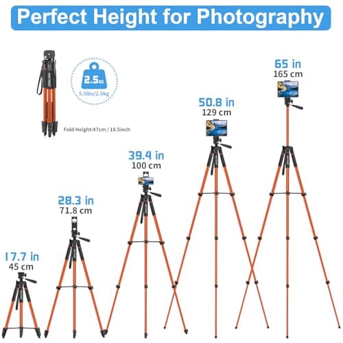 MACTREM 165cm/65inch Phone/iPad Tripod with Remote, Lightweight Aluminum — view 5