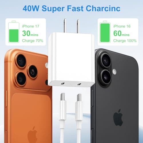 USA Travel Adapter Charger, American and Canada Plug Adapter Fast Charging with 2 USB C, 40W Double US Wall Adaptor USA Adaptor Plug Fast Charger Compatible with iPhone 17 16 15 14, Samsung Galaxy S26 — view 3