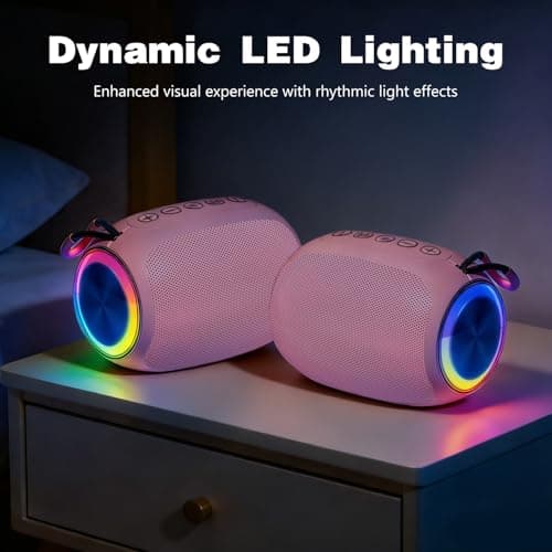 Portable Bluetooth Speaker with Dynamic RGB LED Light, BT5.3 Wireless Mini Speaker, 360° Stereo Sound, Enhanced Bass, 12H Playtime, TWS Pairing, Compact Speaker with Lanyard for Travel Camping Party — view 3