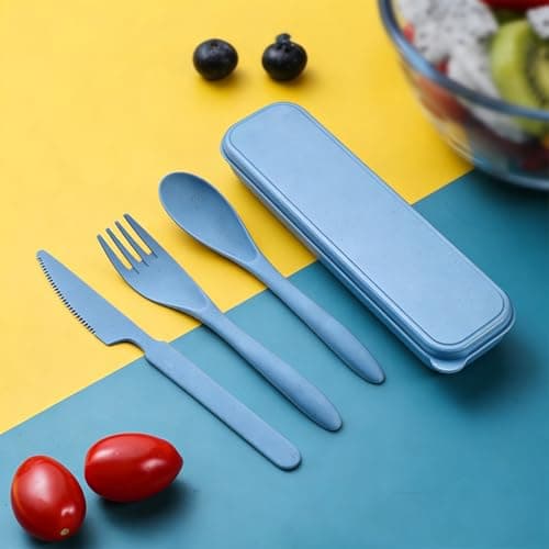 2 Sets Portable Reusable Cutlery Set with Case, Travel Fork Knife Spoon Set, Compact Tableware for Camping, Office, Picnic & Outdoor Dining — view 3