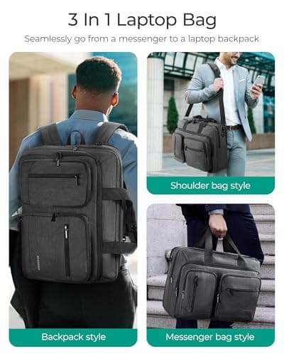 bagsmart 17.3 Inch Convertible Laptop Bag, 3 IN 1 Computer Briefcase, Black — view 2