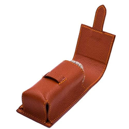 Parker Safety Razor Genuine Leather Travel Shave Brush Case (Saddle Brown) — view 4