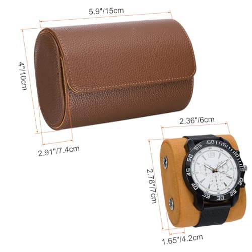 sourcing map Watch Roll Travel Case 2 Slots Portable Textured Brown — view 2