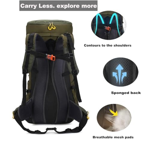 Hnayett 60L Hiking Backpack Waterproof Rucksack Large Camping Bag with Rain Cover for Men Women Lightweight Back Pack for Trekking Walking Cycling Climbing Travelling Outdoor Sports — view 5