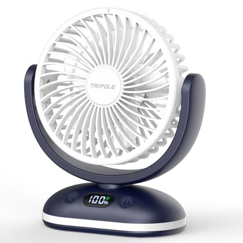TriPole 4000mAh Rechargeable Desk Fan 31H Runtime, 4 Speed Portable USB Fan with LED Display, Battery Operated Ultra Quiet Table Fans, Head Adjustable for Office, Bedroom, Camping, Travel (Navy Blue)