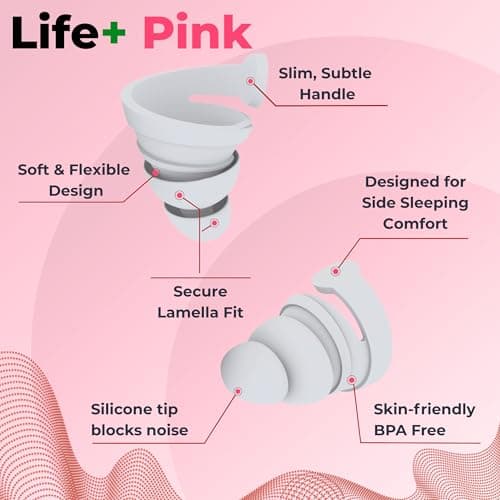 BOLLSEN Life+ Pink Edition Earplugs for Sleeping – Silicone Noise Cancelling Ear Plugs with 2 Sizes (S & M) – 24 dB SNR Noise Damping – Comfortable for Day & Night Wear – Durable & Reusable 100x (1) — view 5