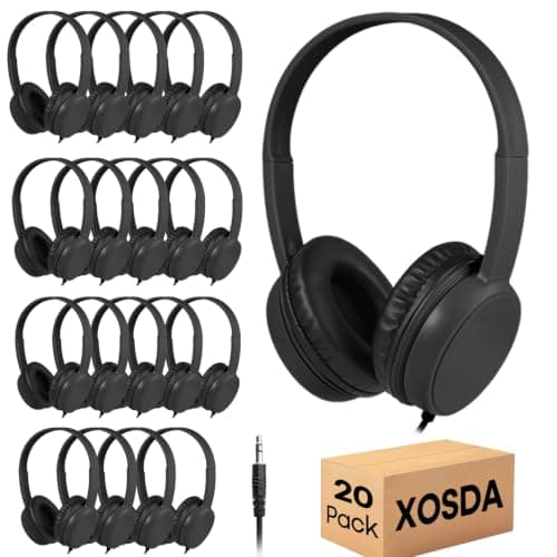 XOSDA Bulk Headphones for Classroom 20 Pack for Kids Students K-12, Wholesale School Durable Wired Earphones for Teachers Teens Chromebook Computer Laptop(LS30,Black)