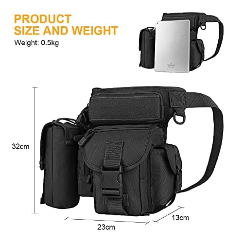 Flintronic Tactical Drop Leg Waist Bag, Multi-Purpose Waterproof Outdoor Military Hip Thigh Tool Bag Fanny Pack with Water Bottle Pouch, for Hiking Travel Motorcycling Camping Fishing — view 3