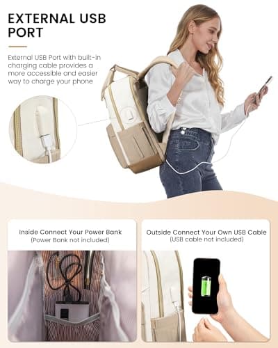 LOVEVOOK Backpack Womens, 15.6 Inch Laptop Travel Work Rucksack, Waterproof School Bag with USB Port, Anti Theft Ladies Computer Back Pack for Office Business College Uni, Khaki — view 6